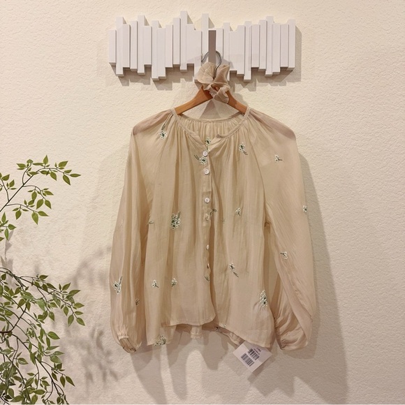 J.ING Sheer Cream Button Down Long Sleeve Embroidery Blouse Shirt Top Size M NWT - Picture 3 of 11